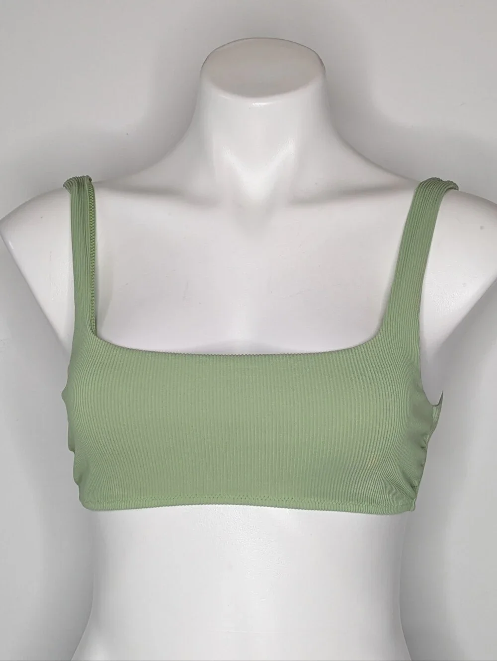 Aerie Green Ribbed Square Scoop Bikini Top M